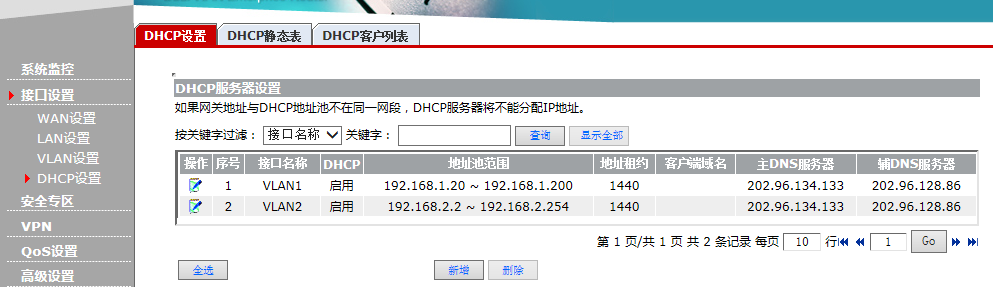 er3260路由器vlan1主机不能ping通vlan2